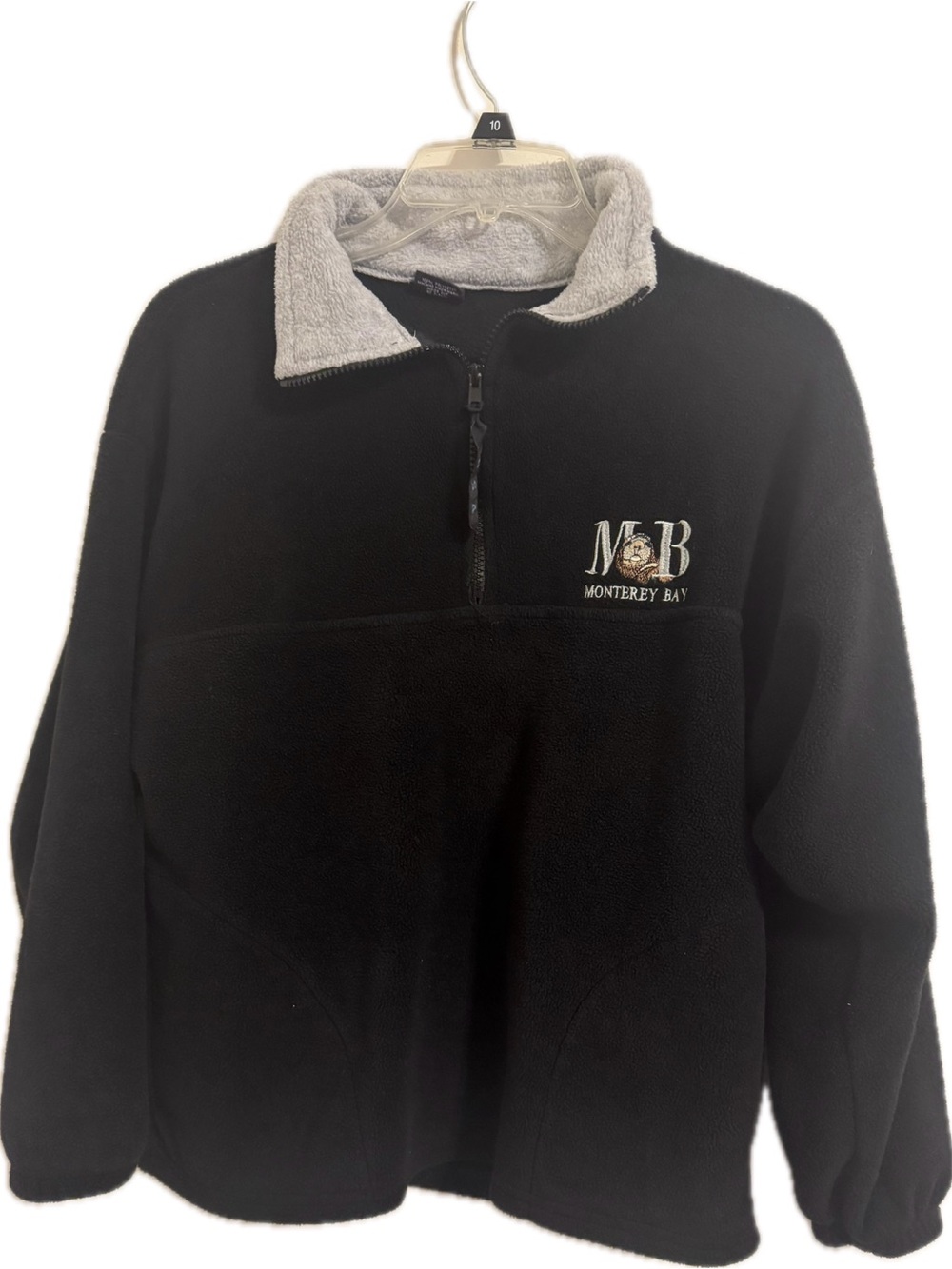 Monterey Bay Black Fleece Quarter-Zip Pullover with Grey Lining made in USA